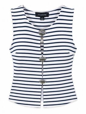 Calligraphie‎ Nautical Stripe Shell Button Top Coastal Grandmillennial Small